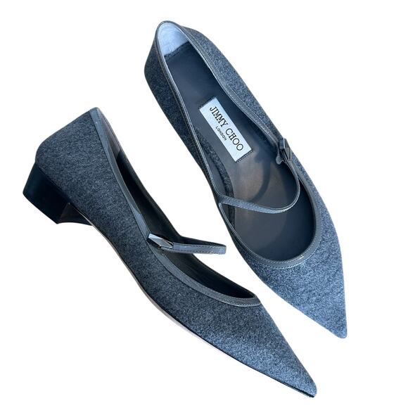 Jimmy Choo Carolyn Grey Flannel Pointed Toe Flat 39 - Picture 1 of 11